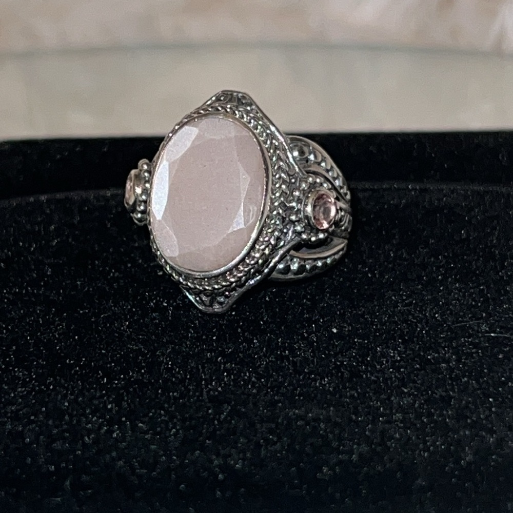 Luxury Peach Moonstone Ring. Artisan-crafted of solid sterling silver.